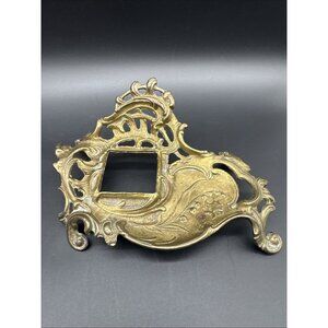 VTG Ornate Gold Cast Brass Ink Well Stand Art Deco Nouveau Victorian Trinket